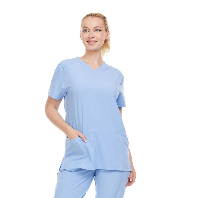 Women's V-Neck Scrub Top with Pockets - Moisture-Wicking & Light Weight - Modern Fit Comfort Cotton