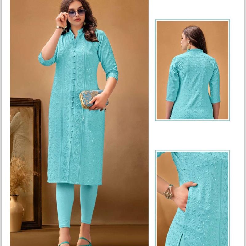 Cotton Lucknowi Heavy Chikankari kurti ( pants not included)