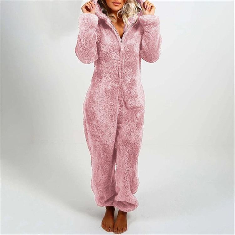 Women Onesies Fluffy Fleece Jumpsuits Sleepwear Plus Size Hood Sets Pajamas for Adult Winter Warm Pajamas Homewear