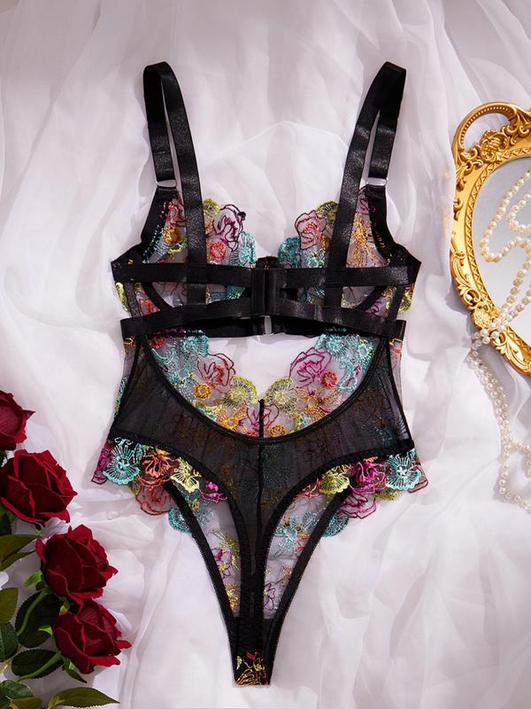 Women's Floral Embroidery Cut Out Sheer Sexy Lingerie, Fashion Comfy Breathable Bra for Daily Wear,  Sexy Stuff,  Women Sexy Lingeries for All Seasons