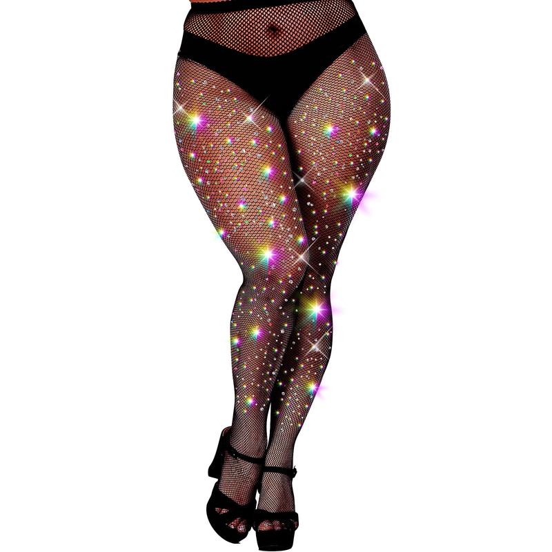 Sparkly Fishnet Stockings For Women,Rhinestone Fishnets Tights, Fishnet Tights Plus size, Fish Nets Fits All