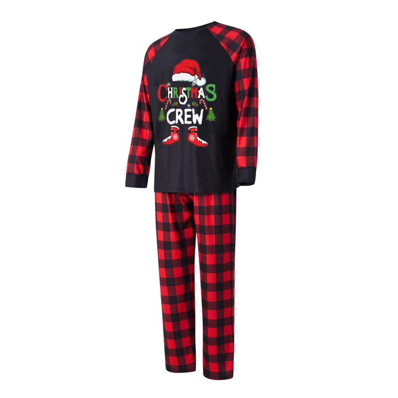 Matching Christmas Pajamas For Family, Baby Romper Letter Christmas Hat Print Long Sleeve Tops + Plaid Pants Sleepwear Set