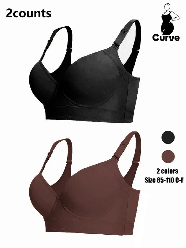 Plus Size Solid Adjustable Strap Push Up Bra, Casual Comfortable Breathable Underwire Bra, Summer Wear 2024, Bras for Women, Plus Size Women's Clothing, Women's Plus Size Lingerie for All Seasons