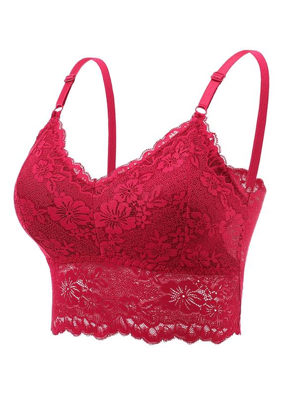 Women's Adjustable Strap Backless Lace Bra, Solid Wireless Lingerie Top, Soft Comfy Breathable Underwear for All Seasons