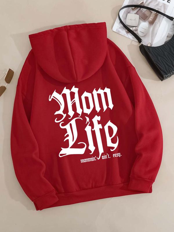 Letter Print Hoodie, Casual Mom Life Printed Hooded Sweatshirt for Fall & Winter, Women's Plus Clothing for Daily Wear