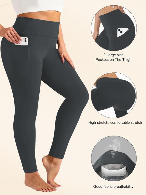  Solid High Waist Pocket Leggings, Casual Comfy Skinny Pants for Women, Women's Bottoms for Fall & Winter