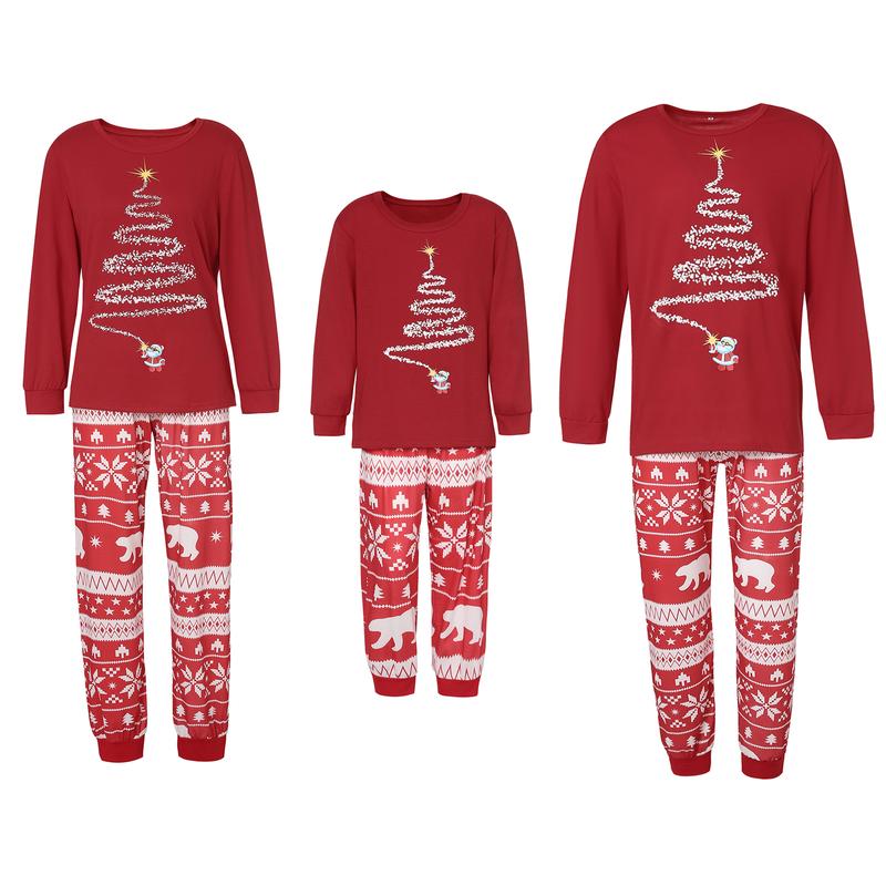 Christmas Parent-child Nightwear Outfits Pajamas Sets, Long Sleeve Printed Pattern Tops and Pants Xmas Pj's Clothes Homewear Sleepwear Loungewear Nightwear for Men  Women  Kids