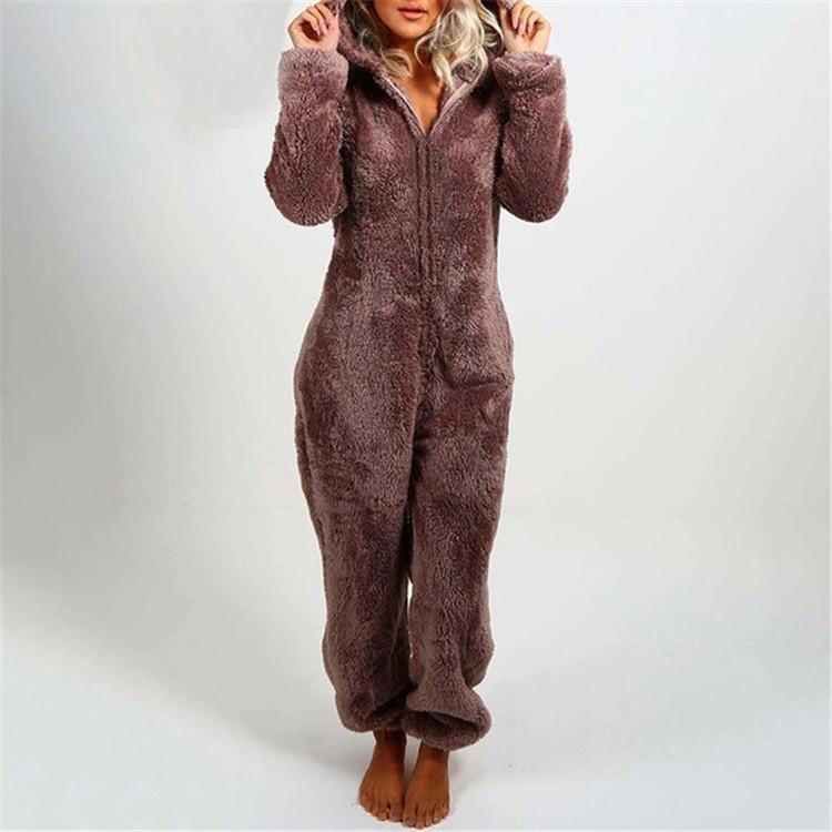 Women Onesies Fluffy Fleece Jumpsuits Sleepwear Plus Size Hood Sets Pajamas for Adult Winter Warm Pajamas Homewear