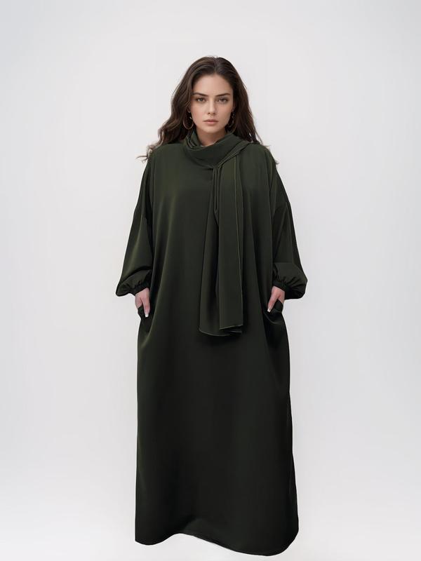 Women's Solid Color Batwing Sleeve Arabian Hooded Dress, Modest Long Sleeve Maxi Dress for Daily Wear, Ladies Clothes for All Seasons