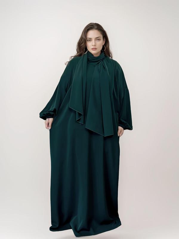 Women's Solid Color Batwing Sleeve Arabian Hooded Dress, Modest Long Sleeve Maxi Dress for Daily Wear, Ladies Clothes for All Seasons