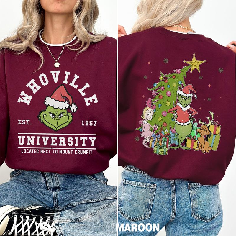 Retro Whoville University Sweatshirt, Grinchmas Shirt, Christmas Movie Sweatshirt, Grinch Christmas Sweatshirt Hoodie