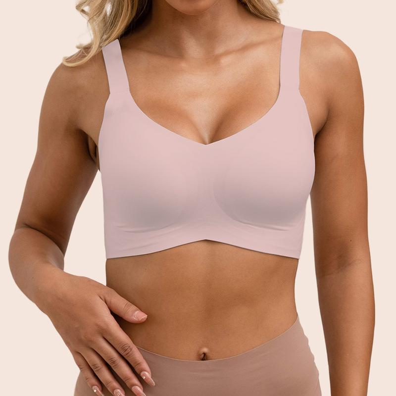 Seamless Bras Full Coverage Wireless Push Up Basic Bra for Women No Underwire Comfort V Neck Bralettes Womenswear with Support