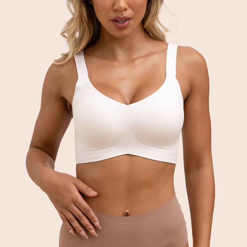 Seamless Bras Full Coverage Wireless Push Up Basic Bra for Women No Underwire Comfort V Neck Bralettes Womenswear with Support