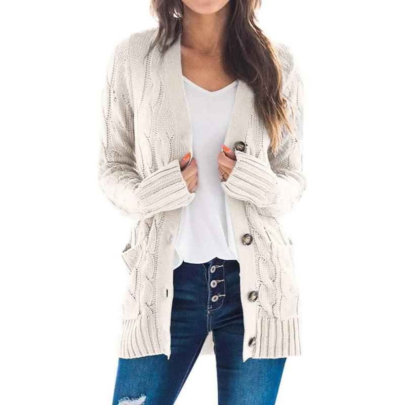 2024 Autumn and Winter New Women's Clothing Casual Cardigan Coat Solid Color Twist Button Cardigan Sweater Women Knitwear Womenswear