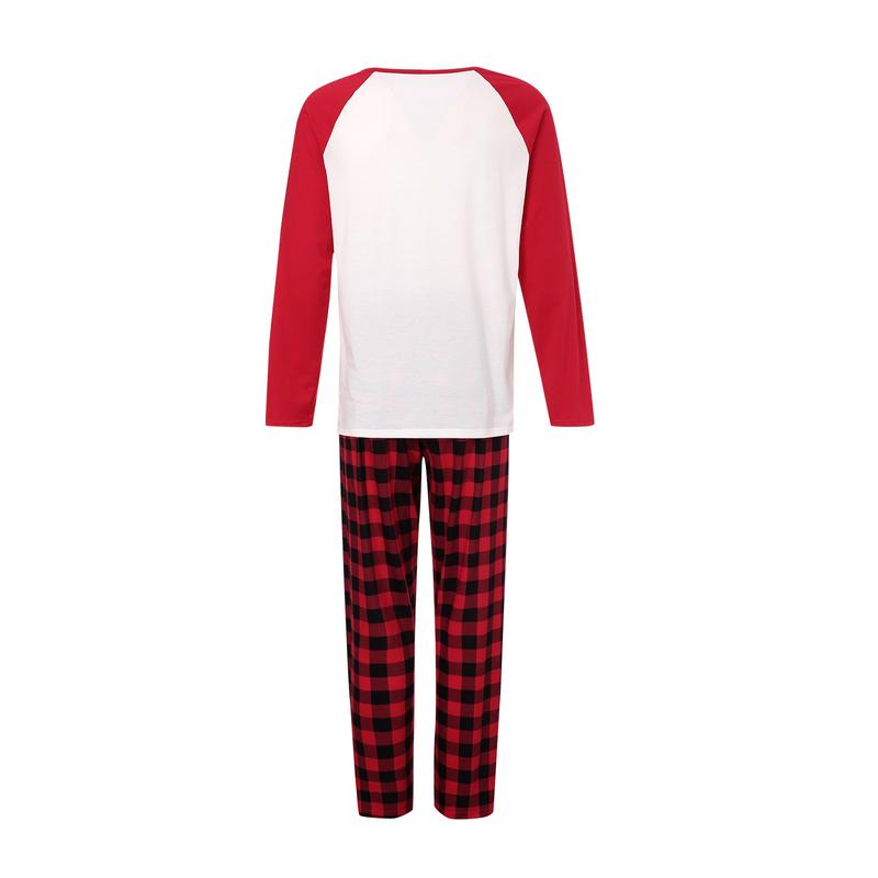 Family Matching Nightwear Set, Christmas Letter Print O-Neck Long Sleeve Blouse+ Plaid Pants for Kids Adults