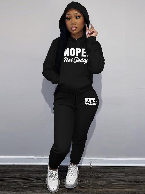 Women's Letter Print Hoodie & Drawstring Waist Sweatpants Set, Casual Long Sleeve Hooded Sweatshirt & Pocket Jogger Pants, Women's Fall & Winter Clothes