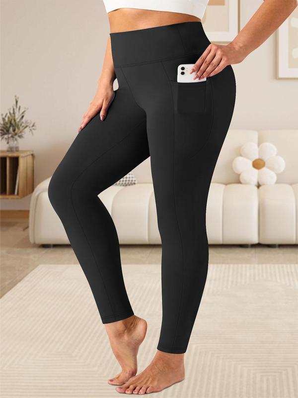  Solid High Waist Pocket Leggings, Casual Comfy Skinny Pants for Women, Women's Bottoms for Fall & Winter