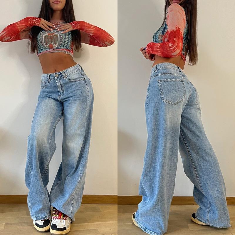 Plain Jeans For Women Fashion Style Vintage Blue Washing Oversize Denim Pants Women's Jeans baggy jean