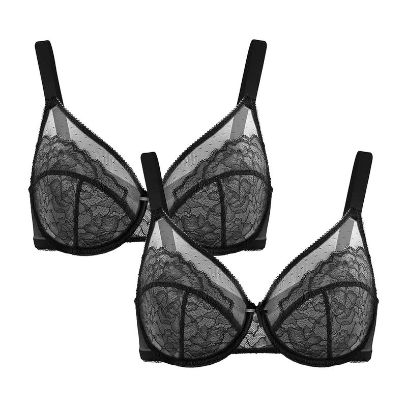 HSIA Enchante Unlined Floral Lace Underwire Plus Size Non-padded Full Coverage Bra Set 2 Pack