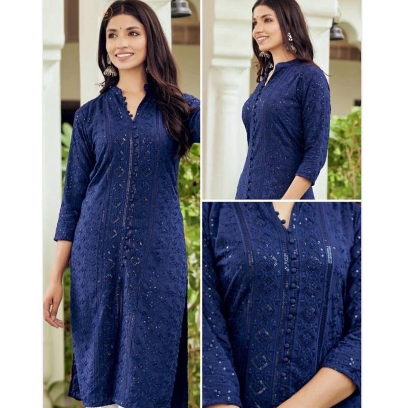 Cotton Lucknowi Heavy Chikankari kurti ( pants not included)