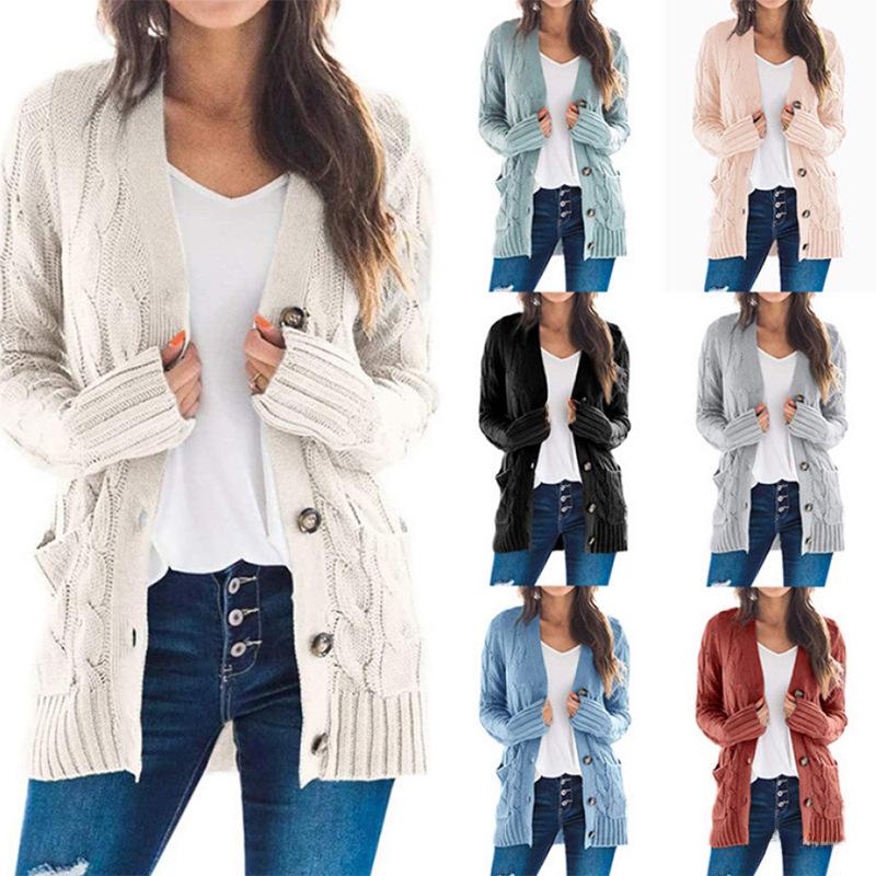 2024 Autumn and Winter New Women's Clothing Casual Cardigan Coat Solid Color Twist Button Cardigan Sweater Women Knitwear Womenswear