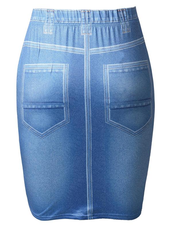 Women's Denim-Effect Print High Waist Skirt, Casual Fashion Bodycon Skirt for Daily Outdoor Wear, Women's Bottoms for Summer