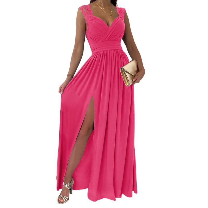 Dokotoo Womens 2024 Formal Dresses Wrap V-Neck Ruched Sexy Bridesmaid Wedding Guest Maxi Dresses