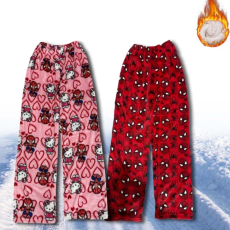 Chrismas Pajamas Anime Pants for Women Men Cartoon Spider Cats Cute All Over Print Flannel Sleep Casual Bottoms Women Pajimas