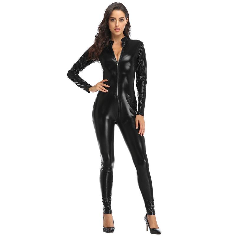 HDE Black Widow Cat suit Bodysuit for Women - Perfect for Halloween Parties and Cosplay Events - Leather, Womenswear Costume Accessories