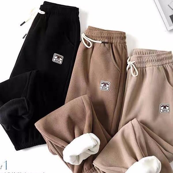 Winter Thermal Pants Winter Sweatpants Fleece-lined Thick Wooden Cotton Velvet Ankle-Tied Women's Vertical Stripes Slim Loose Women's Pants