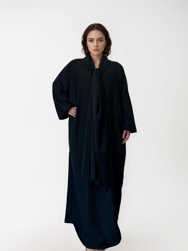 Women's Solid Color Batwing Sleeve Arabian Hooded Dress, Modest Long Sleeve Maxi Dress for Daily Wear, Ladies Clothes for All Seasons