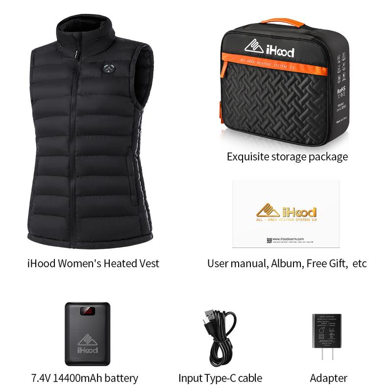 iHood Women's Heated Vest with 7.4V 14400 mAh Battery Pack, Heated Vest for Women with Retractable Heated Hood Washable Hunting Outdoor