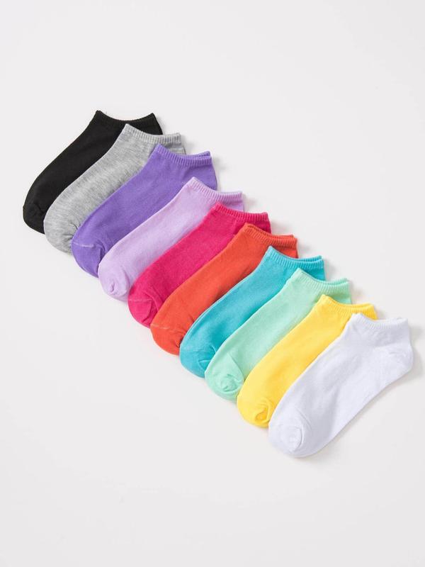 Women's 10 Pairs Solid Color Ankle Socks, Lady Casual Comfort Low Cut Comfy Breathable Multicolor Socks for Women, Womenswear, Women's Socks & Hosiery