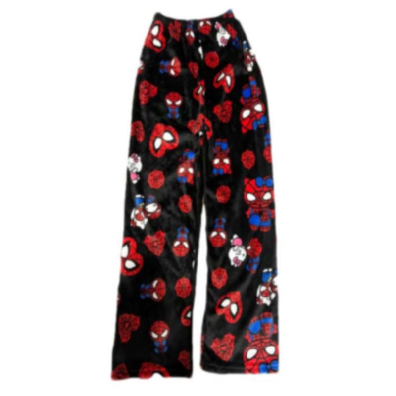 Chrismas Pajamas Anime Pants for Women Men Cartoon Spider Cats Cute All Over Print Flannel Sleep Casual Bottoms Women Pajimas