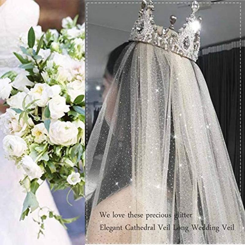 Sparkle Cathedral Wedding Veil Long Glitter Bridal Veils with Comb for Women and Brides