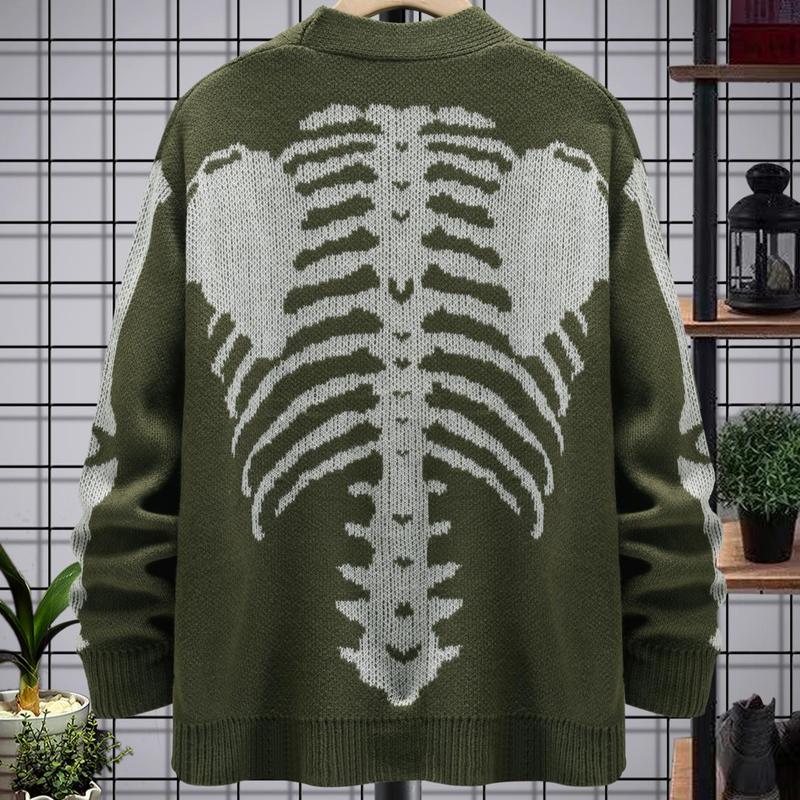 Skeleton Print Long Sleeve Cardigan Sweaters V Neck Button Down Outwear Coats