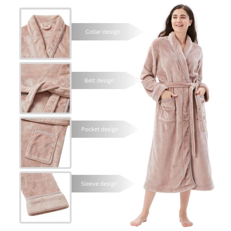 Women's Bathrobe Shawl Collar and Hooded,Lounge Sleepwear Robe Side Pockets