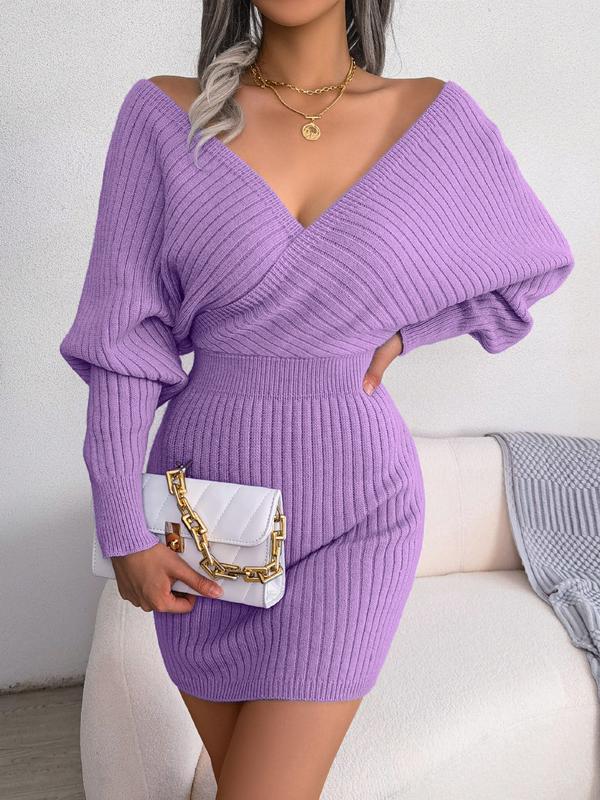 2024New Deep double V knit warm high quality dress with wrap-around hips,show your glamorous, lightweight, wearable stretchy dress Casual Fit