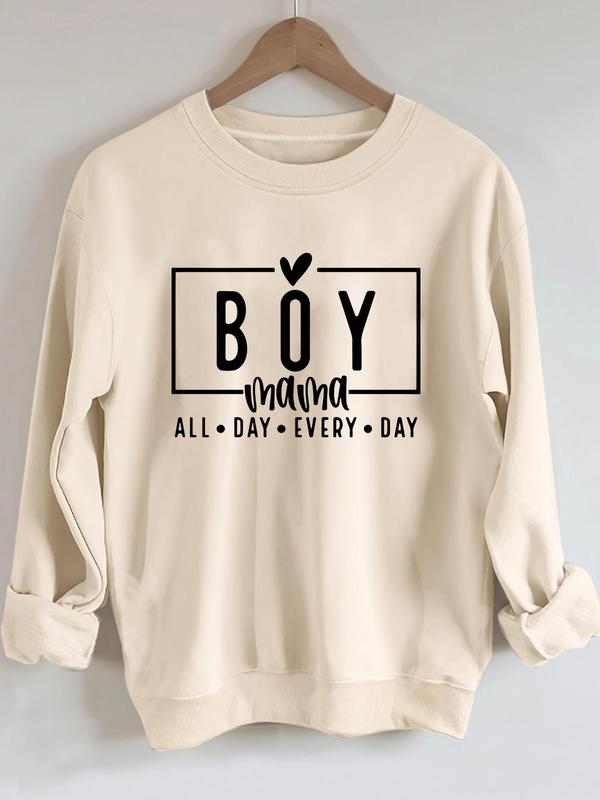 Women's Letter & Rectangle Print Drop Shoulder Sweatshirt, Fashion Casual Crew Neck Long Sleeve Pullover for Daily Wear, Ladies Spring & Fall Clothes