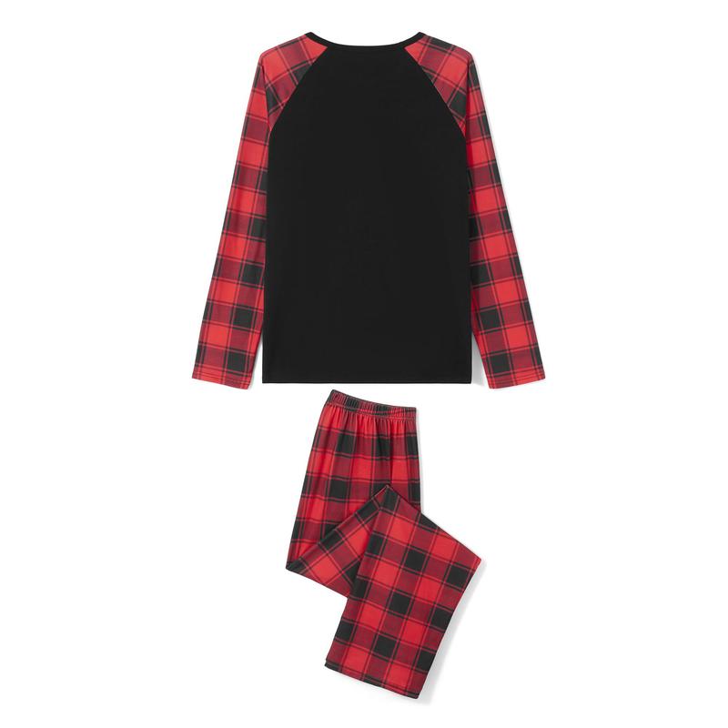 Christmas Family Pajamas Matching Set Letter Print Long Sleeve Tops and Plaid Pants Sleepwear Womenswear Check