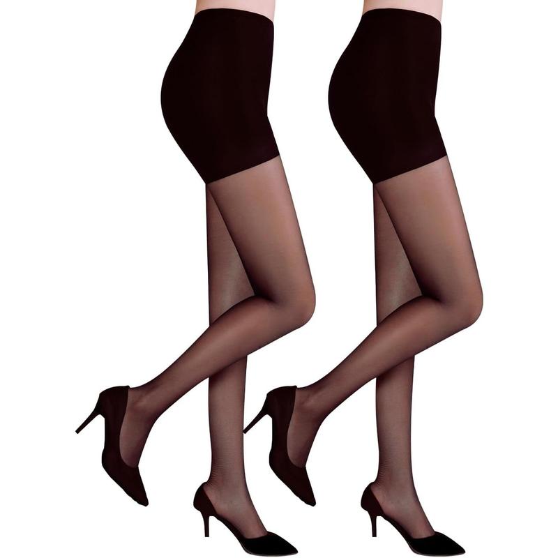 Black Sheer Tights for Women, 30D Control Top Pantyhose with Reinforced Toes