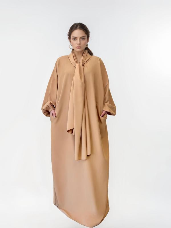 Women's Solid Color Batwing Sleeve Arabian Hooded Dress, Modest Long Sleeve Maxi Dress for Daily Wear, Ladies Clothes for All Seasons