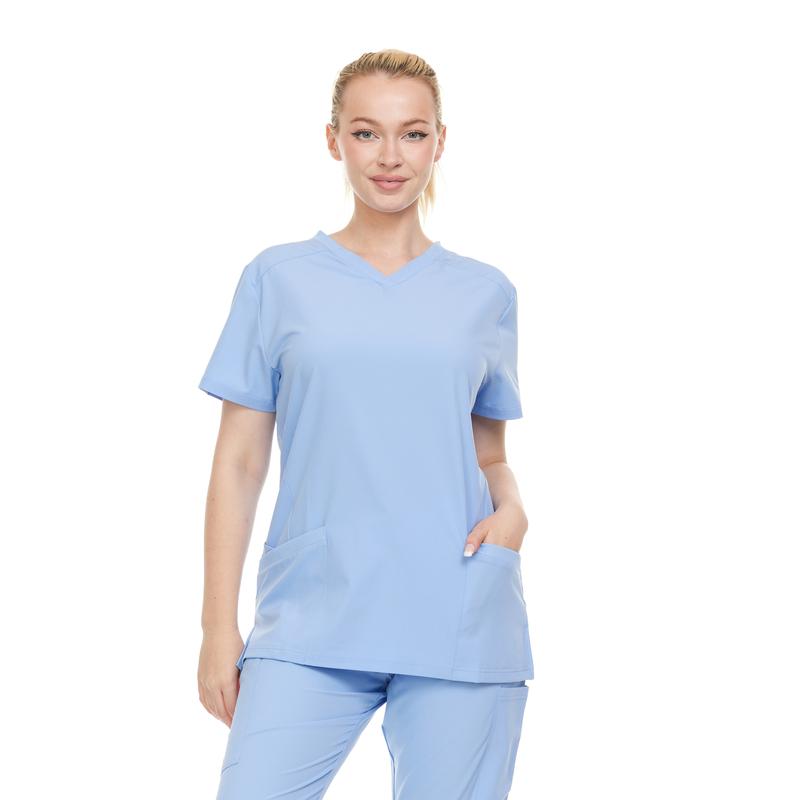 Women's V-Neck Scrub Top with Pockets - Moisture-Wicking & Light Weight - Modern Fit Comfort Cotton