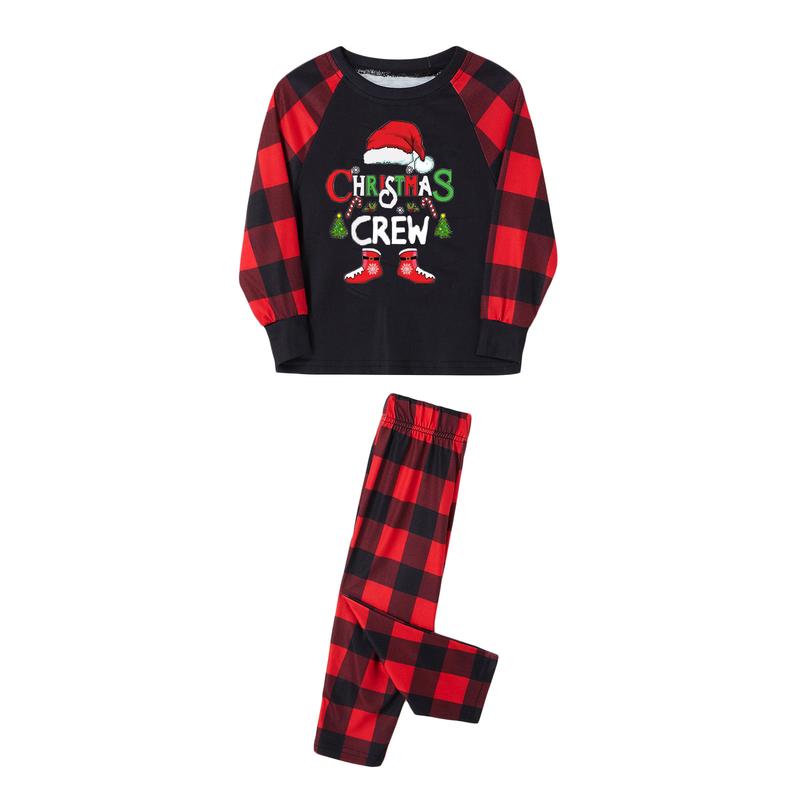 Matching Christmas Pajamas For Family, Baby Romper Letter Christmas Hat Print Long Sleeve Tops + Plaid Pants Sleepwear Set