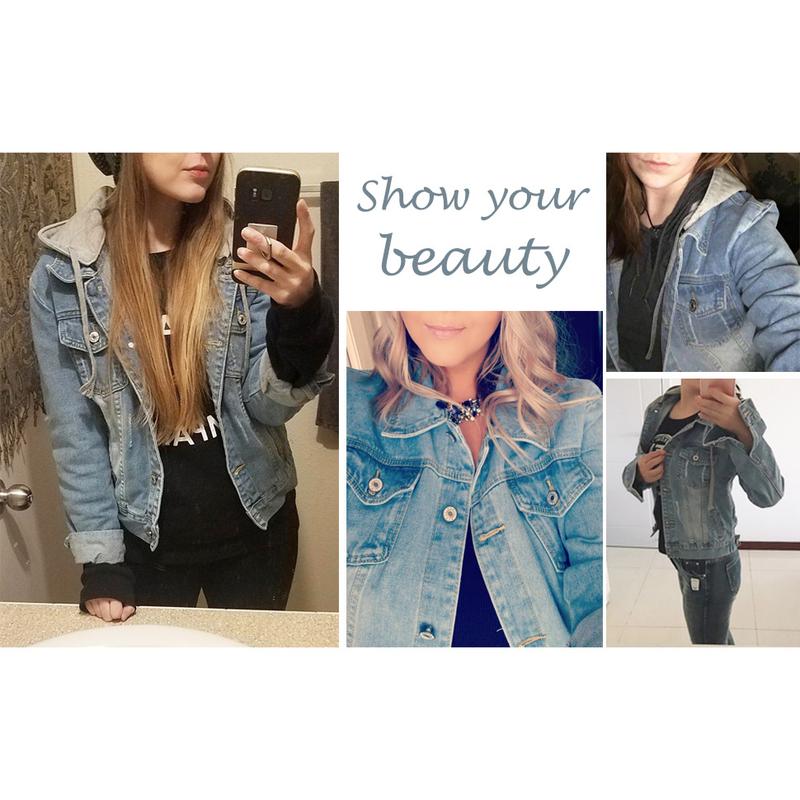 Women's Casual Detachable Hoodie Denim  Buttons Jacket Coats with Detachable Hood,regular Jackets Cotton Jean