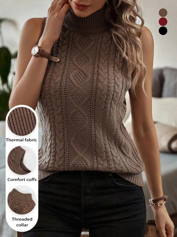 Women's Plain High Neck Sweater Vest, Casual Solid Sleeveless Knit Top for Summer, Ladies Knitwear for Daily Wear