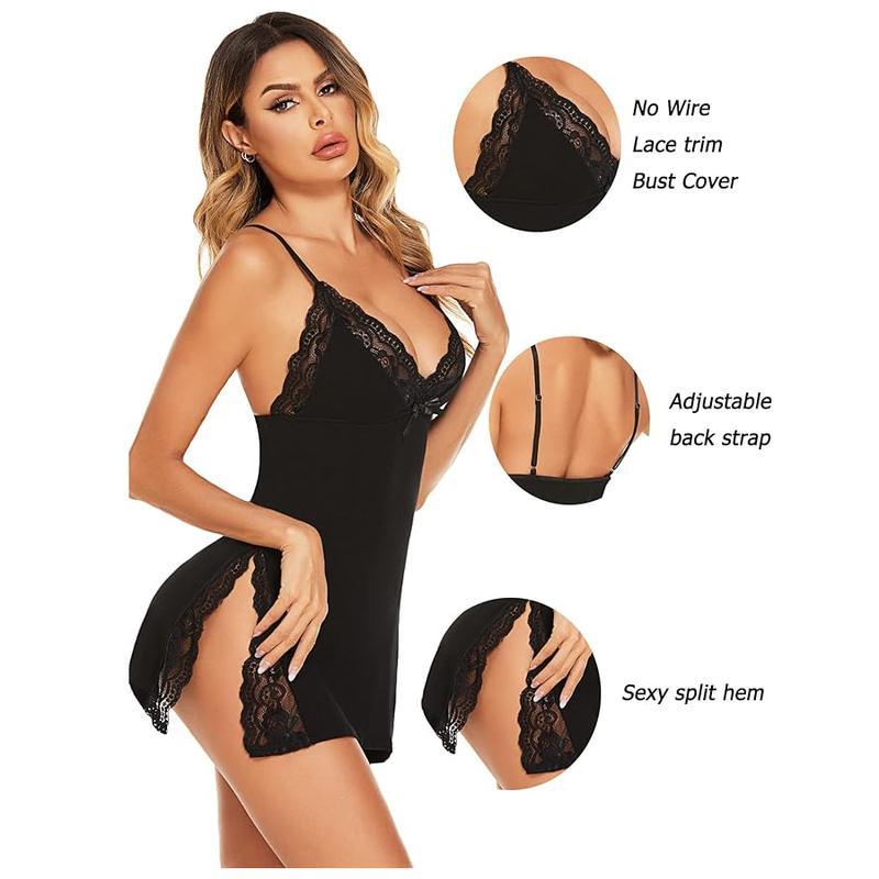 Women's Lingerie Sexy Nightwear AdjustableSpaghetti Strap Nightgown Babydoll Stretchy anclightweight nightwear Side splits Fit SoftWomenswear Night Dress Sleep Dress Lace TrimSide Split multicolor nightgowns for womennightwear sexy lace nightd