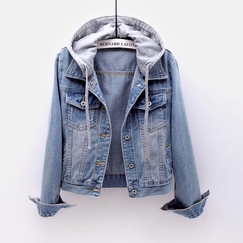 Women's Casual Detachable Hoodie Denim  Buttons Jacket Coats with Detachable Hood,regular Jackets Cotton Jean