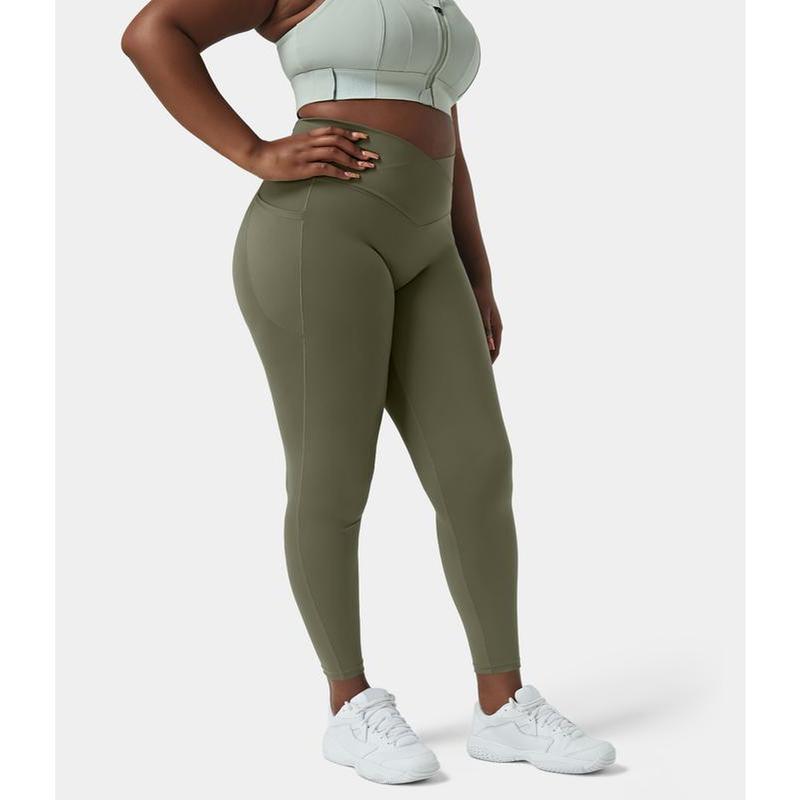 Halara Softlyzero™ High Waisted Crossover Side Pocket Plain plus Size Full Length Leggings-Upf50+ Does not apply