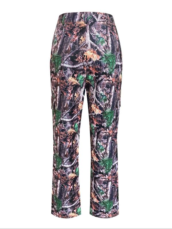 Women's All Over Print Pocket Cargo Pants, Casual Button Fly Trousers for Daily Wear, Ladies Bottoms for All Seasons